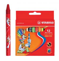 Восковые мелки STABILO 'Yippy', 12 цветов, яркие цвета, картонная упаковка c европодвесом, 2812