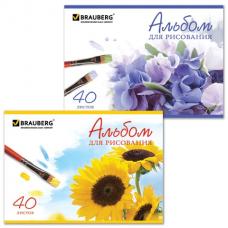 Альбом для рисования, А4, 40 л., обложка картон, BRAUBERG 'Цветы', 102851