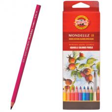Карандаши цветные акварельные художественные KOH-I-NOOR 'Mondeluz', 18 цветов, 3,8 мм, заточенные, европодвес, 3717018001KSRU