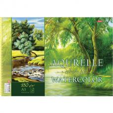 Альбом для акварели, А3, 24 л., HATBER, спираль, жесткая подложка, 180 г/м2, 'Природа', 24Аа3Впс 18301, A280898