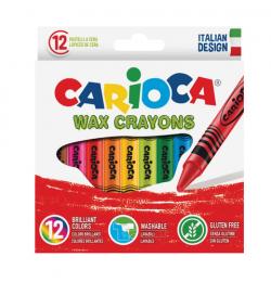 Восковые мелки CARIOCA (Италия), 12 цветов, смываемые, картонная коробка с европодвесом, 42365
