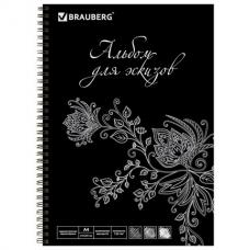 Альбом-скетчбук, черная бумага, А4, 210х297 мм, 120 г/м2, 32 л., гребень, BRAUBERG ART CLASSIC, 128951