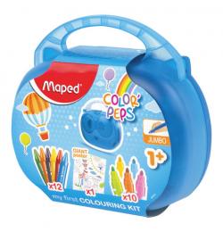 Набор для творчества MAPED 'Color'Peps Jumbo', 10 фломастеров, 12 утолщенных восковых мелков, раскраска, пластиковый пенал, 897416