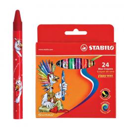 Восковые мелки STABILO 'Yippy', 24 цвета, яркие цвета, картонная упаковка c европодвесом, 2824