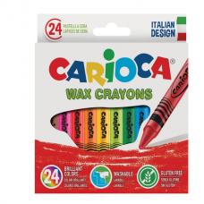 Восковые мелки CARIOCA (Италия), 24 цвета, смываемые, картонная коробка с европодвесом, 42366