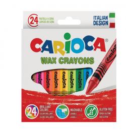 Восковые мелки CARIOCA (Италия), 24 цвета, смываемые, картонная коробка с европодвесом, 42366