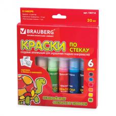 Краски по стеклу (витражные) BRAUBERG, 6 цветов по 20 мл (1 флуоресцентный), 12 шаблонов, подвес, 190718