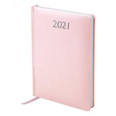 Ежедневник датированный 2021 А5 (138х213 мм) BRAUBERG "Profile", балакрон, светло-розовый, 111386