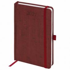 Ежедневник датированный 2021 А5 (138х213 мм) BRAUBERG "Wood", кожзам, держатель для ручки, бордовый, 111378
