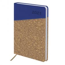 Ежедневник датированный 2021 А5 (138x213 мм) BRAUBERG "Cork", кожзам, синий/коричневый, 111449