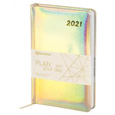 Ежедневник датированный 2021 А5 (138х213 мм) BRAUBERG "Holiday", кожзам "зеркальный", золотой, 111455