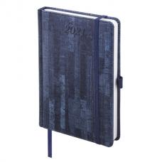 Ежедневник датированный 2021 А5 (138х213 мм) BRAUBERG "Wood", кожзам, держатель для ручки, синий, 111377