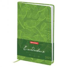 Ежедневник датированный 2021 А5 (138х213 мм) BRAUBERG "Foliage", кожзам, зеленый, 111481