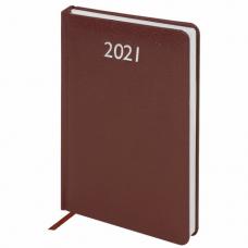 Ежедневник датированный 2021 А5 (138х213 мм) BRAUBERG "Profile", балакрон, коричневый, 111383