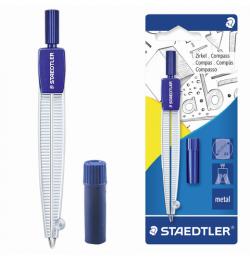 Циркуль STAEDTLER (Германия), 124 мм, школьный, металлический, грифели в комплекте, блистер, 550 50 BK