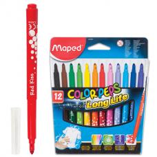 Фломастеры MAPED (Франция) 'Color Pep's', 12 цветов, смываемые, трехгранные, картонная упаковка, 845020