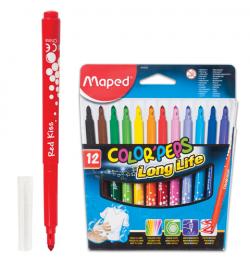 Фломастеры MAPED (Франция) 'Color Pep's', 12 цветов, смываемые, трехгранные, картонная упаковка, 845020