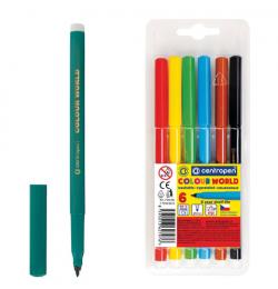 Фломастеры CENTROPEN 'Color World', 6 цветов, эргономичная форма, смываемые, вентилируемый колпачок, 7550/06TP