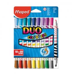 Фломастеры двухсторонние MAPED (Франция) 'Color'peps Duo', 10 штук, 20 цветов, 1 мм, смываемые, 847010