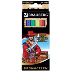 Фломастеры BRAUBERG 'Корсары', 6 цветов, вентилируемый колпачок, картонная упаковка с золотистым тиснением, 150563