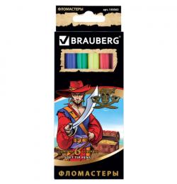 Фломастеры BRAUBERG 'Корсары', 6 цветов, вентилируемый колпачок, картонная упаковка с золотистым тиснением, 150563