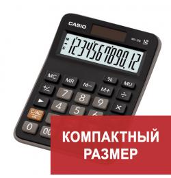 Калькулятор настольный CASIO MX-12B-W, КОМПАКТНЫЙ (145х103 мм), 12 разрядов, двойное питание, черный, MX-12B-W-EC