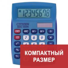 Калькулятор настольный CITIZEN SDC-450NBLCFS, КОМПАКТНЫЙ (120x87 мм), 8 разрядов, двойное питание, СИНИЙ