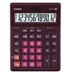 Калькулятор настольный CASIO GR-12С-WR (210х155 мм), 12 разрядов, двойное питание, БОРДОВЫЙ, GR-12C-WR-W-EP