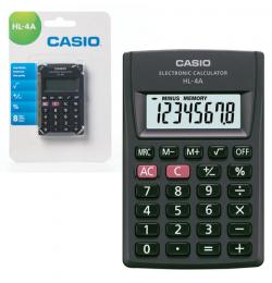 Калькулятор карманный CASIO HL-4A-S, КОМПАКТНЫЙ (87х56х8,6 мм), 8 разрядов, питание от батареи, черный, HL-4A-S-EP