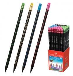 Карандаш чернографитный FABER-CASTELL, 1 шт., 'Party', HB, с резинкой, черное дерево, корпус ассорти, 116873