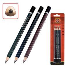 Карандаши чернографитные утолщенные KOH-I-NOOR в НАБОРЕ из 3 шт.,'Triograph', 2В, 4B, 6B, трехгранные, блистер, 1835003001BL