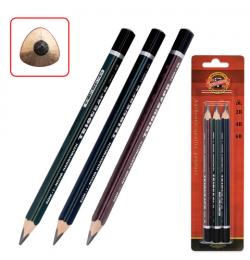 Карандаши чернографитные утолщенные KOH-I-NOOR в НАБОРЕ из 3 шт.,'Triograph', 2В, 4B, 6B, трехгранные, блистер, 1835003001BL