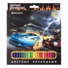 Карандаши цветные BRAUBERG 'InstaRacing', 24 цвета, заточенные, картонная упаковка с отделкой выборочным лаком, 180559