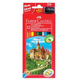 Карандаши цветные FABER-CASTELL 'ECO Замок', 12 цв., с точилкой, картонная упаковка с европодвесом, 120112