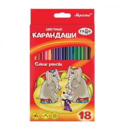 Карандаши цветные ГАММА 'Мультики', 18 цветов, заточенные, трехгранные, картонная упаковка, 050918_08