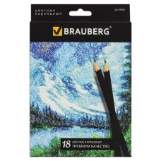 Карандаши цветные BRAUBERG 'Artist line', 18 цветов, черный корпус, заточенные, высшее качество, 180554