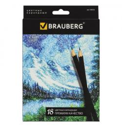 Карандаши цветные BRAUBERG 'Artist line', 18 цветов, черный корпус, заточенные, высшее качество, 180554