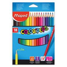 Карандаши цветные MAPED (Франция) 'Color Pep's', 18 цветов, трехгранные, заточенные, европодвес, 183218