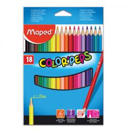 Карандаши цветные MAPED (Франция) 'Color Pep's', 18 цветов, трехгранные, заточенные, европодвес, 183218