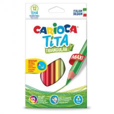 Карандаши цветные утолщенные CARIOCA 'Tita Triangular Maxi', 12 цветов, пластиковые, трехгранные, 5 мм, 42791