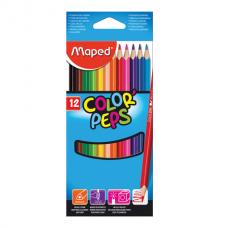 Карандаши цветные MAPED (Франция) 'Color Pep's', 12 цветов, трехгранные, заточенные, европодвес, 183212