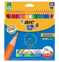 Карандаши цветные BIC 'Kids ECOlutions Evolution', 24 цвета, пластиковые, заточенные, европодвес, 937515