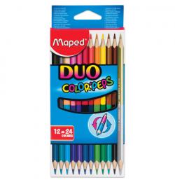 Карандаши цветные MAPED (Франция) 'Color Pep's', 24 цвета, трехгранные, из липы, двусторонние, 829600