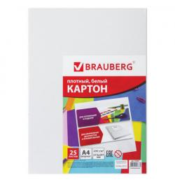 Картон белый А4 МЕЛОВАННЫЙ (глянцевый), 25 листов, в пленке, BRAUBERG, 210х297 мм, 124021