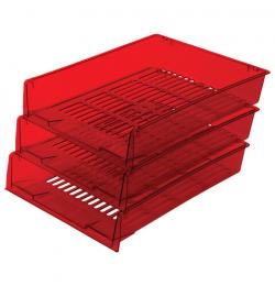 Лотки горизонтальные для бумаг, КОМПЛЕКТ 3 шт., 340х270х70 мм, тонированный красный, "Office", 237260