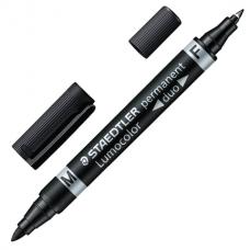 Маркер перманентный (нестираемый) STAEDTLER двусторонний 'Lumocolor duo', ЧЕРНЫЙ, 0,6/1,5 мм, 348-9