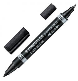 Маркер перманентный (нестираемый) STAEDTLER двусторонний 'Lumocolor duo', ЧЕРНЫЙ, 0,6/1,5 мм, 348-9