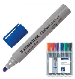 Маркеры для флипчарта STAEDTLER (Германия) 'Lumocolor', набор 6 штук, непропитывающие, скошенные, 2-5 мм, 356 B WP6