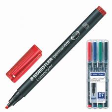 Маркеры перманентные (нестираемые) STAEDTLER 'Lumocolor', набор 4 штуки, скошенные, 1-2,5 мм, 314 WP4