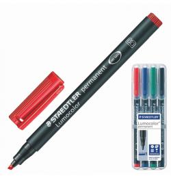 Маркеры перманентные (нестираемые) STAEDTLER 'Lumocolor', набор 4 штуки, скошенные, 1-2,5 мм, 314 WP4